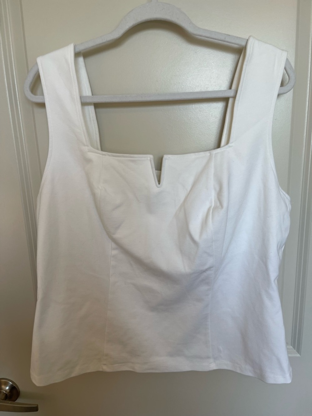 Women's White Square Neck Tank with Notch Detail